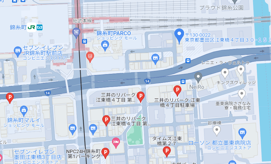 メンズライフクリニック東京・錦糸町院周辺の駐車場情報です。