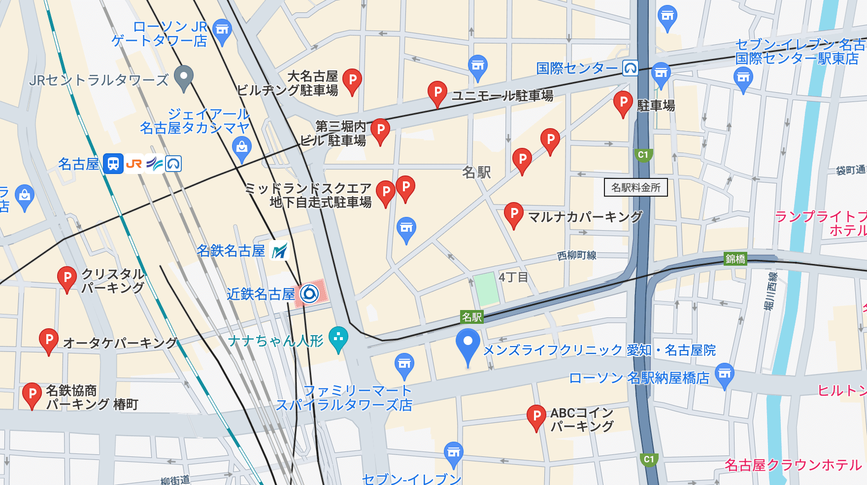 メンズライフクリニック愛知・名古屋院周辺の駐車場情報です。